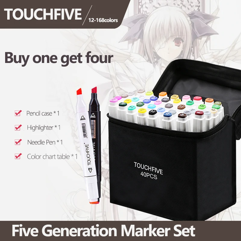 Маркеры TOUCHFIVE 30 40 80 168 цветов Двойные наконечники спиртовая графика скетч двойной