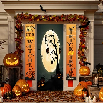 

PATIMATE Halloween Door Couplet Halloween Decoration For Home Trick Or Treat Horror Party Supplies It's October Witches decor