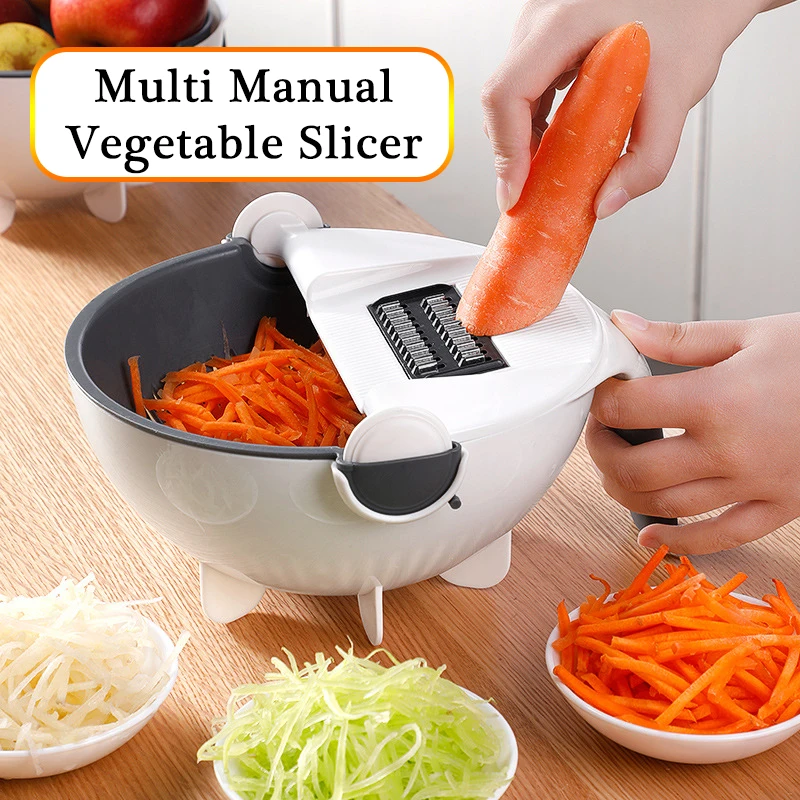 

Multi Manual Slicer Rotate Vegetable Cutter With Drain vegetable washer Basket salad spinner Multi Kitchen Manual Veggie Slicer