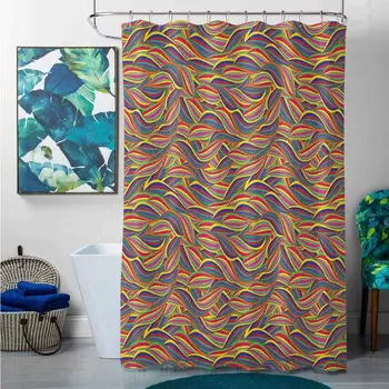 

Shower Curtains Grey and Pink Colorful,Abstract Swirls with Many Colors Flowing Waves Pattern Illustration with Stripes,