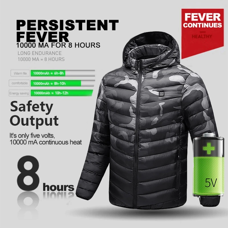 2021 New Men Winter Warm USB Heating Fleece Jackets Parkas Men Smart Thermostat Detachable Hooded Heated Waterproof Jacket Men waterproof jacket