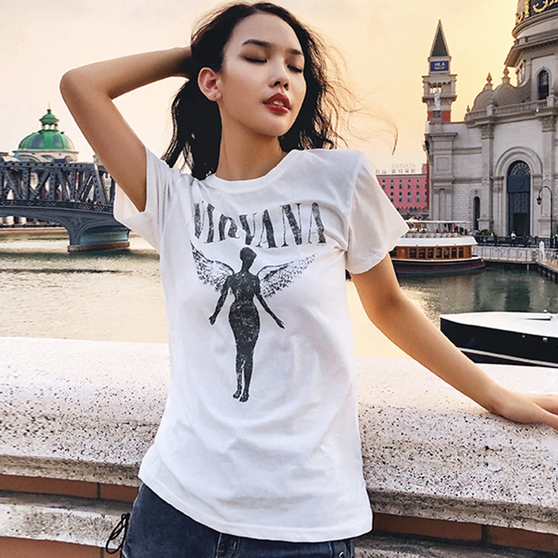 2020 Летняя женская футболка Нирвана с короткими рукавами и принтом Tops & Tees Harajuku