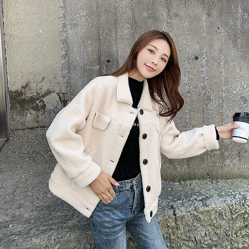 Новинка 2019, Женская осенне-зимняя куртка, однотонная короткая стильная повседневная куртка из искусственного меха, женские топы