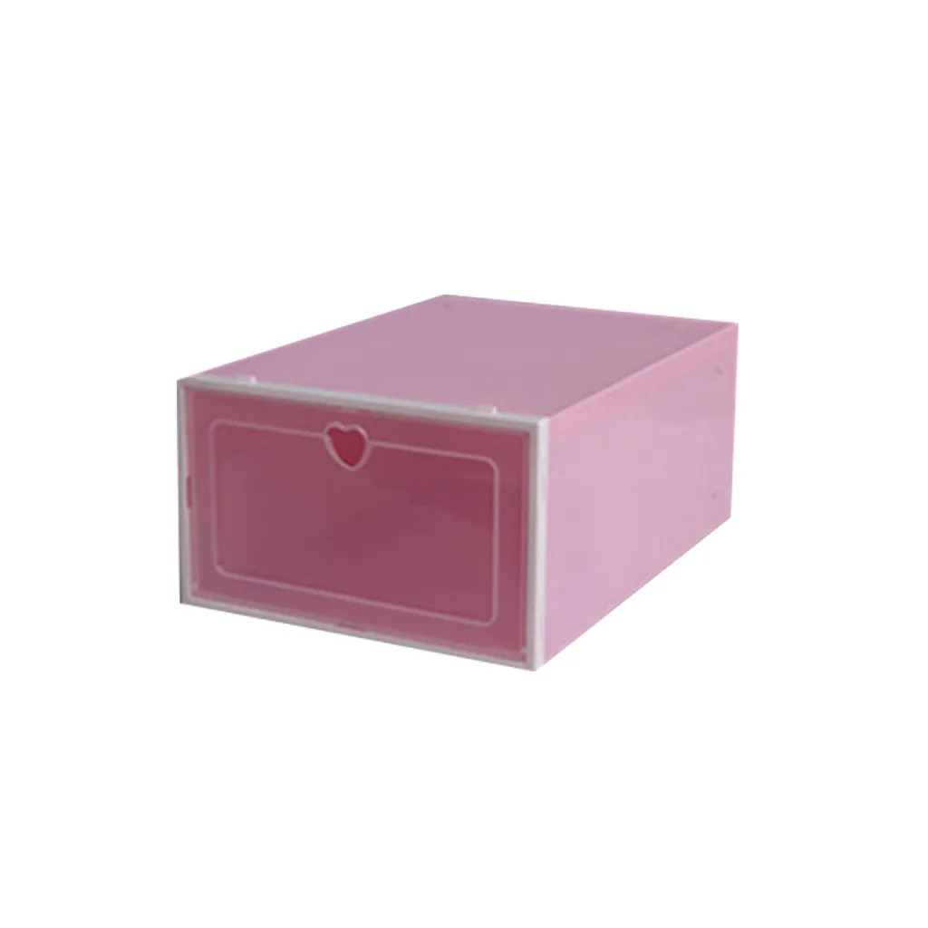 Складная прозрачная коробка для хранения обуви Пластиковый Штабелируемый органайзер для обуви креативный многоцелевой Пыленепроницаемый Чехол для обуви - Цвет: Розовый