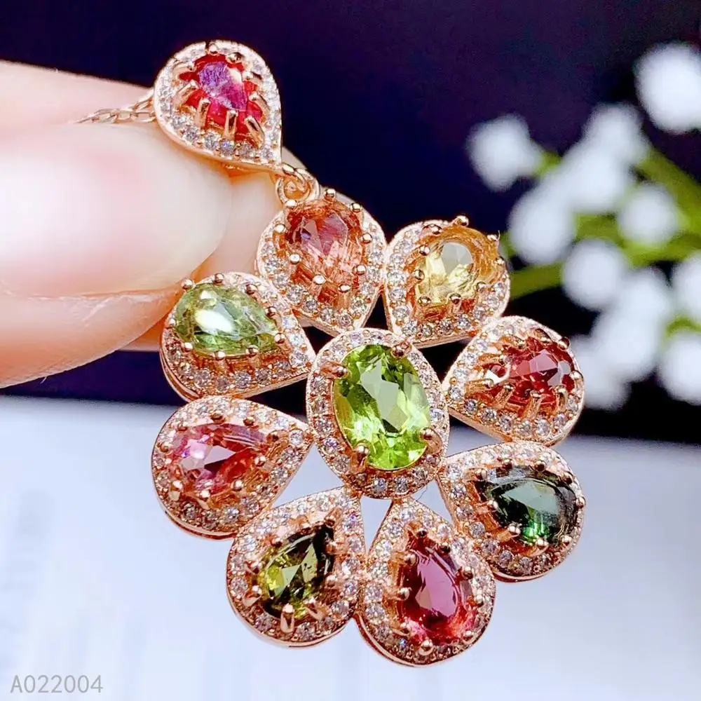 

KJJEAXCMY Fine Jewelry 925 Sterling Silver Inlaid Natural Tourmaline Female Miss Pendant Necklace Vintage Support Test