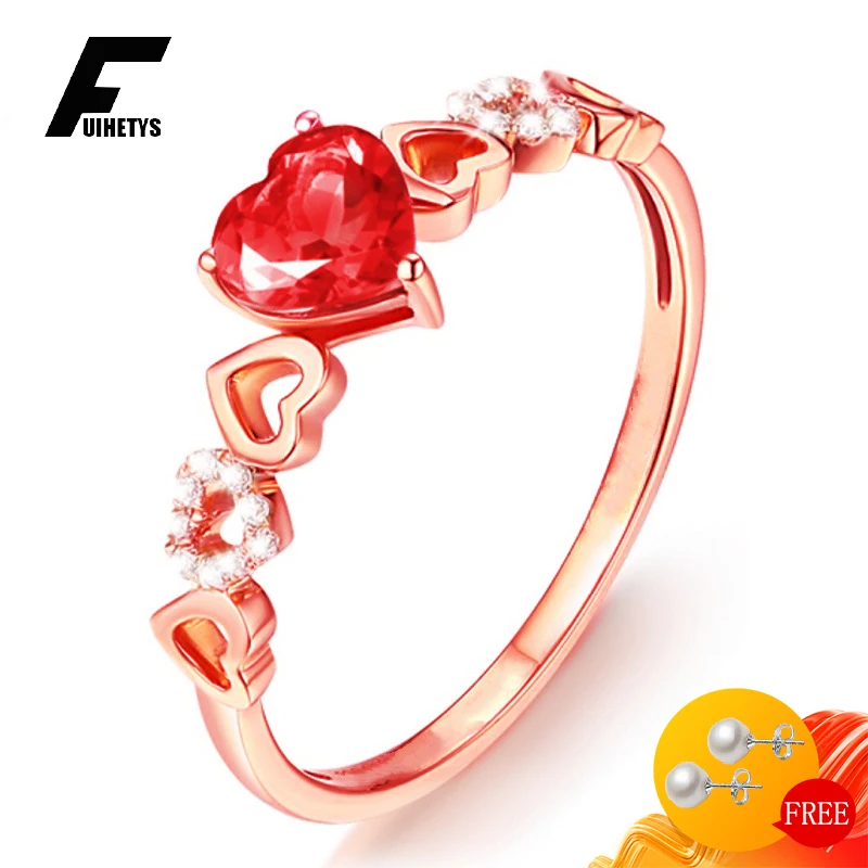 

FUIHETYS Women Ring 925 Silver Jewelry with Ruby Zircon Gemstone Heart Shape Finger Rings for Wedding Party Gift Accessories