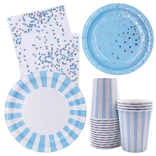 

New Pink blue bronzing Stripes Disposable Tableware Napkins Forks Spoon Forks Wedding Happy Birthday Baby Shower Decor Supplies