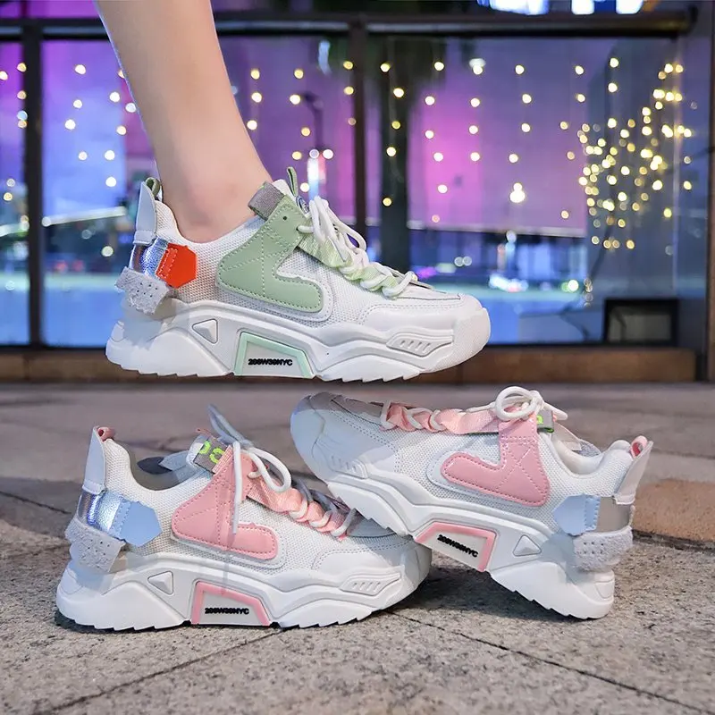 

Spring/Autumn 2020 new sponge cake lace up color matching sneakers women thick bottom mesh cloth wild fashion women's shoes X112