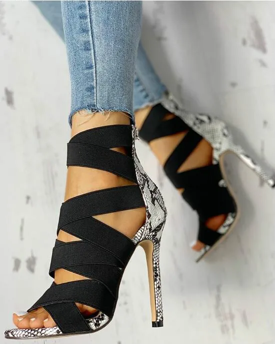 Sandalias Mujer Женские туфли лодочки Модные разноцветные босоножки на высоком каблуке