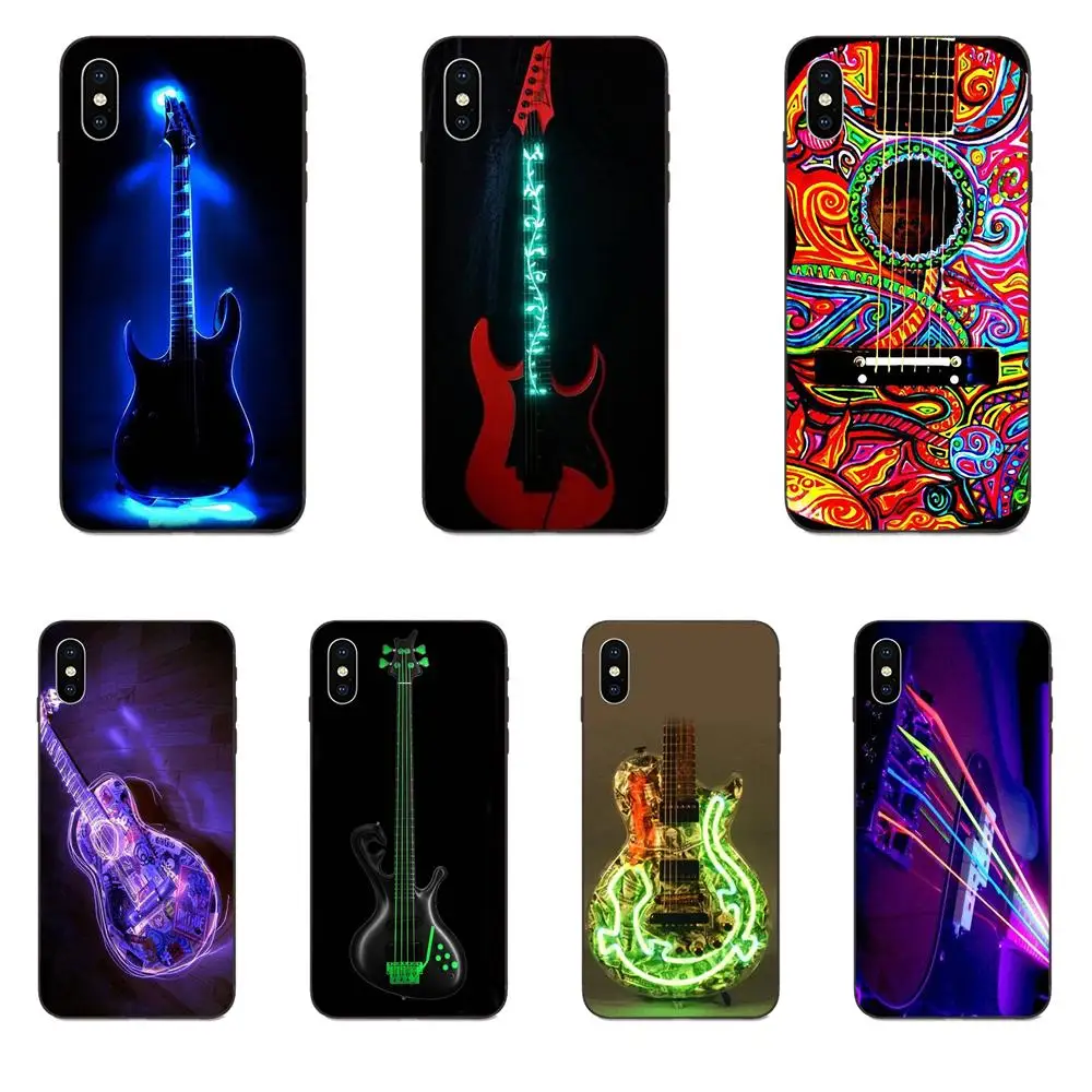 

Glowing Neon Guitar Outline Unique Shell Black TPU For Xiaomi Redmi Note 3 3S 4 4A 4X 5 5A 6 6A 7 7A K20 Plus Pro S2 Y2 Y3