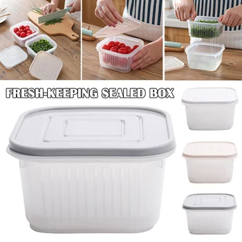 

2-in-1 Kitchen Strainer Square Drain Sealed Box Ginger Garlic Onion Food Container Crisper QJS Shop