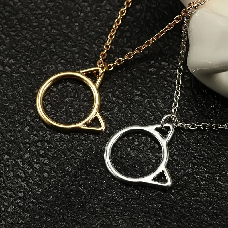 Trendy Simple Cat Ear Pendants Gold Metal Long Chain Necklace For Women Cute Kawaii Animal Jewelry Pet Lovers Colar | Украшения и