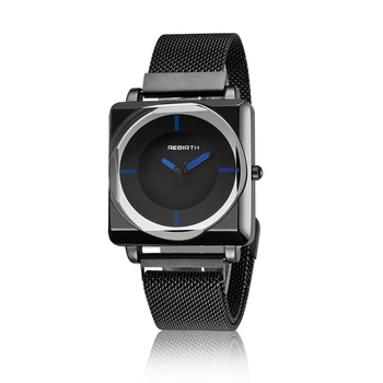 

2019 REBIRTH Men Women Quartz Watch Square Dial Minimalist Fashion Trend Ladies Wristwatches Magnetic Hot Sale Reloj Mujer