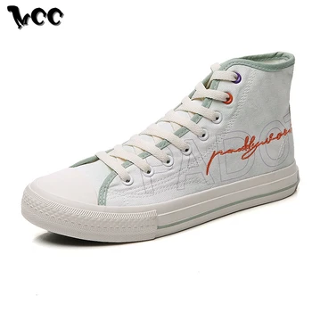 

Men High Top Canvas Shoes White Lace-up Men Casual Shoes with Letter Print Summer Breathable Nonslip Designer Vulcanize Footwear