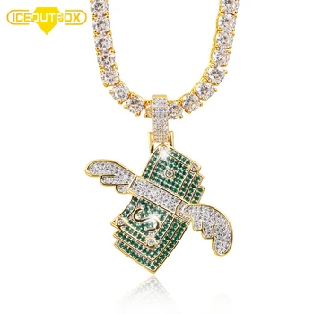 

Fashion US Dollar Money Pendant Necklace Charm Cubic Zircon Men Women Hip Hop Jewelry With Rope Tennis Chain Party Jewelry Gift