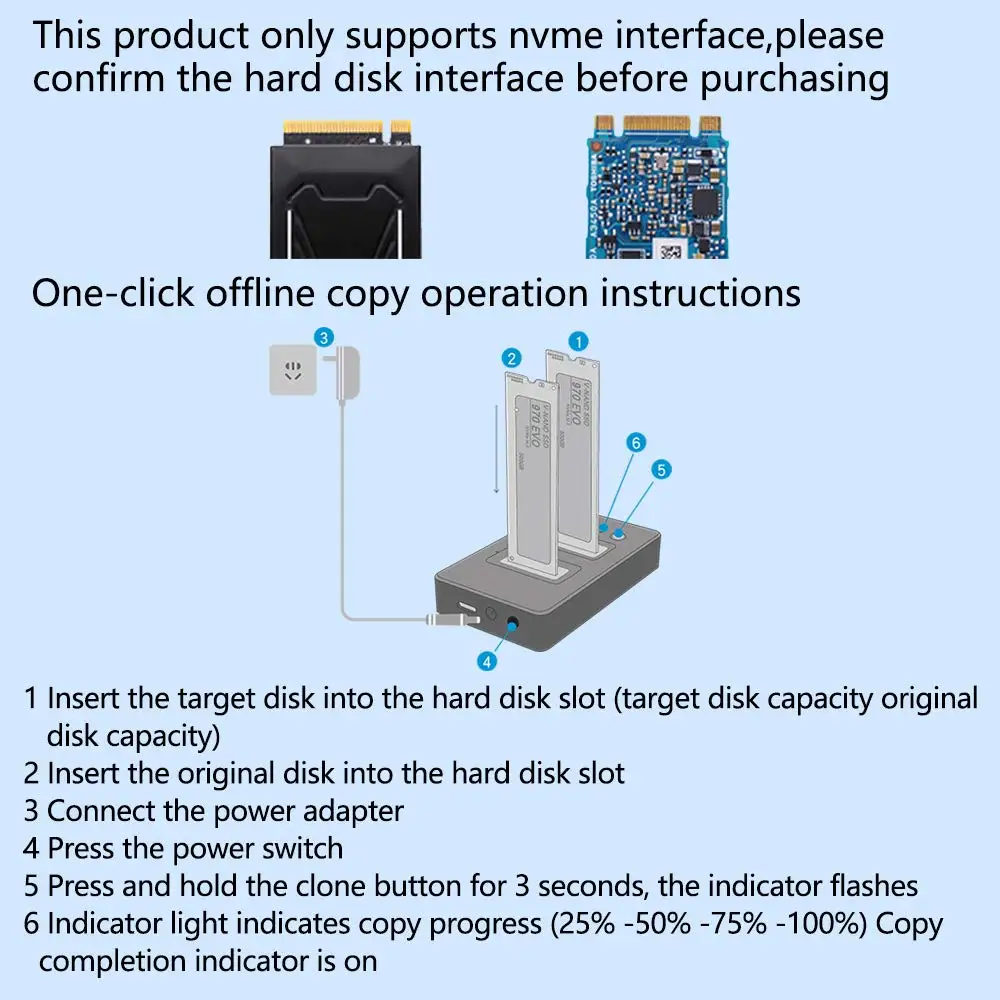 ACASIS NVMe Dual Bay Enclosure Clone Docking Station M.2 USB3.1 Gen2 Type C External Hard Disk Box for M2 SSD and M Key SSD