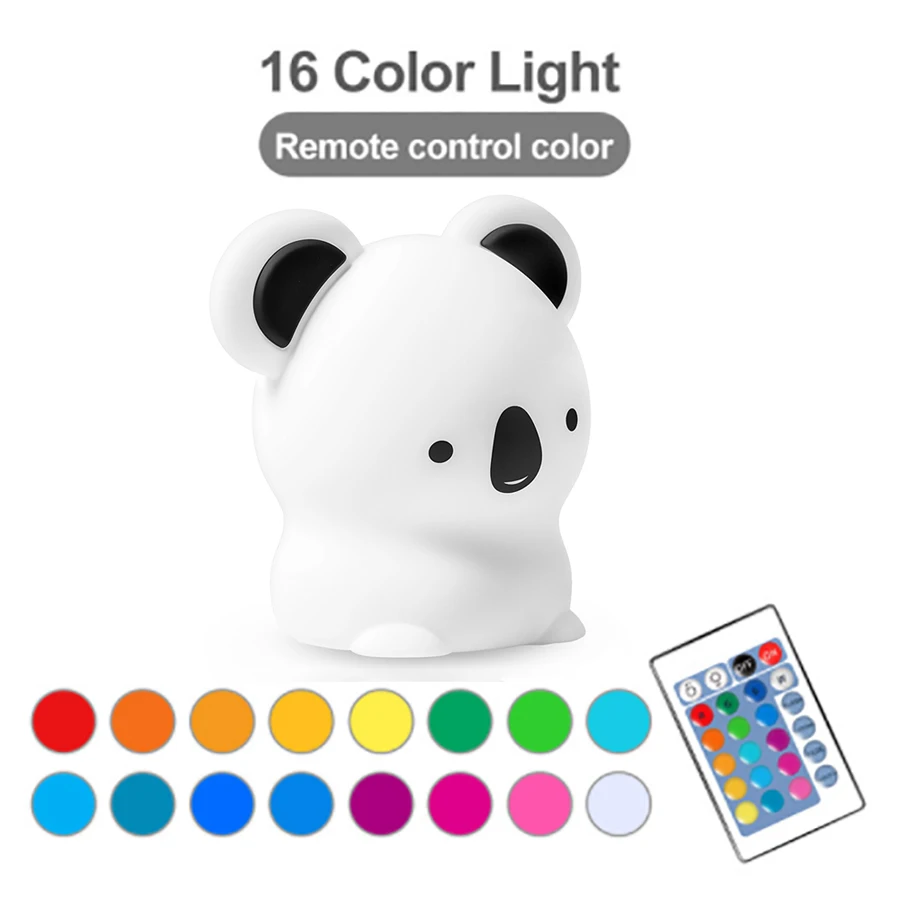 Koala LED Night Light Colorful Silicone Touch Sensor Remote RGB Dimming Bedside Desktop Lamp For Children Kids Baby Toy Gift moon night light Night Lights