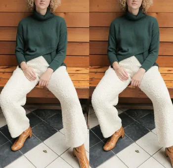 

Women's Harem Warm Winter Loose Pants Hippie Wide Leg Boho Palazzo Trousers High Waist Solid Loose Fleece Comfy Wide Leg Trouser