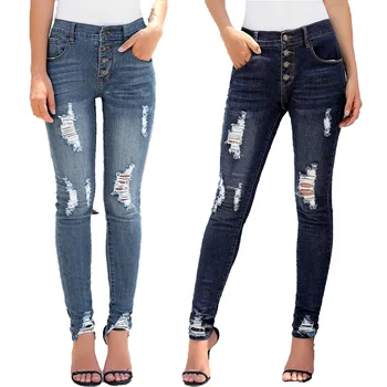 

Vintage High Waist Women Jeans Stretch Ripped Distressed Skinny Pants Woman Push Up Washed Femme Jeans Denim New