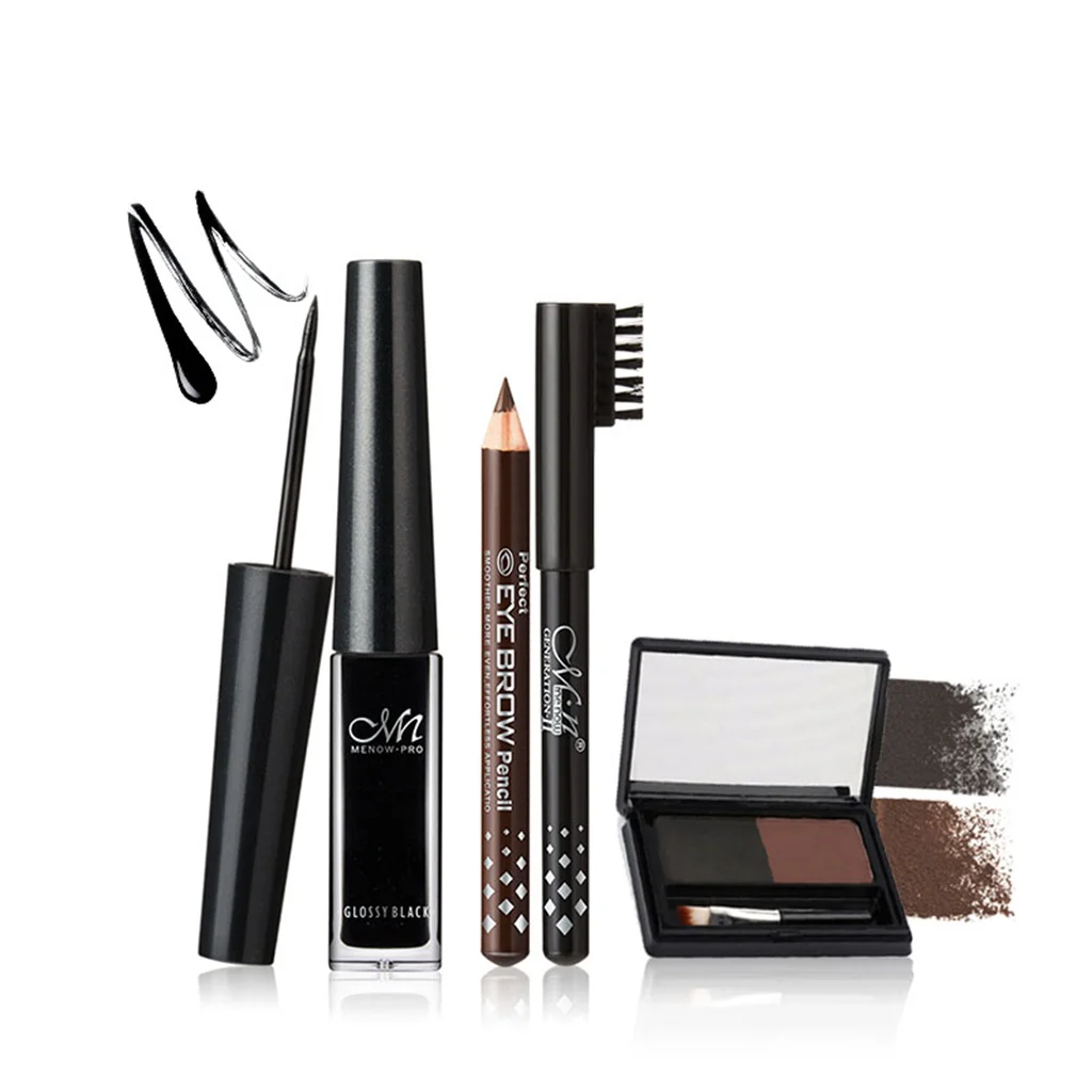 3pcs Pro Black Eyeliner Makeup Pencil Eyebrow Powder Pen Set Shading Kit