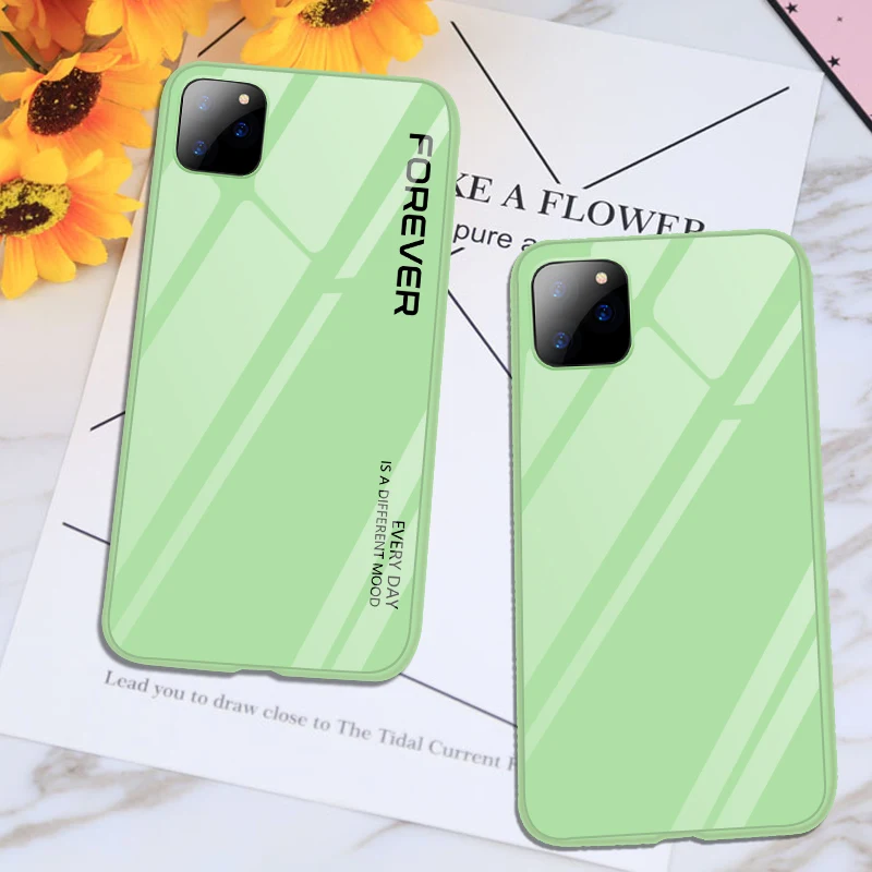 

For Apple iphone 11 Case Fashion Green Hard Tempered Glass protective Back Cover Case for iphone 11 Pro Max iphone11 11pro shell