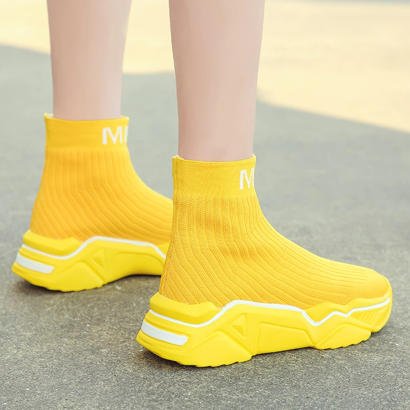 Socks Shoes Female 2019 Autum New Fashion Version Ulzzang Net Red Ins Breathable High To Help Sports Shoes Knit Boots