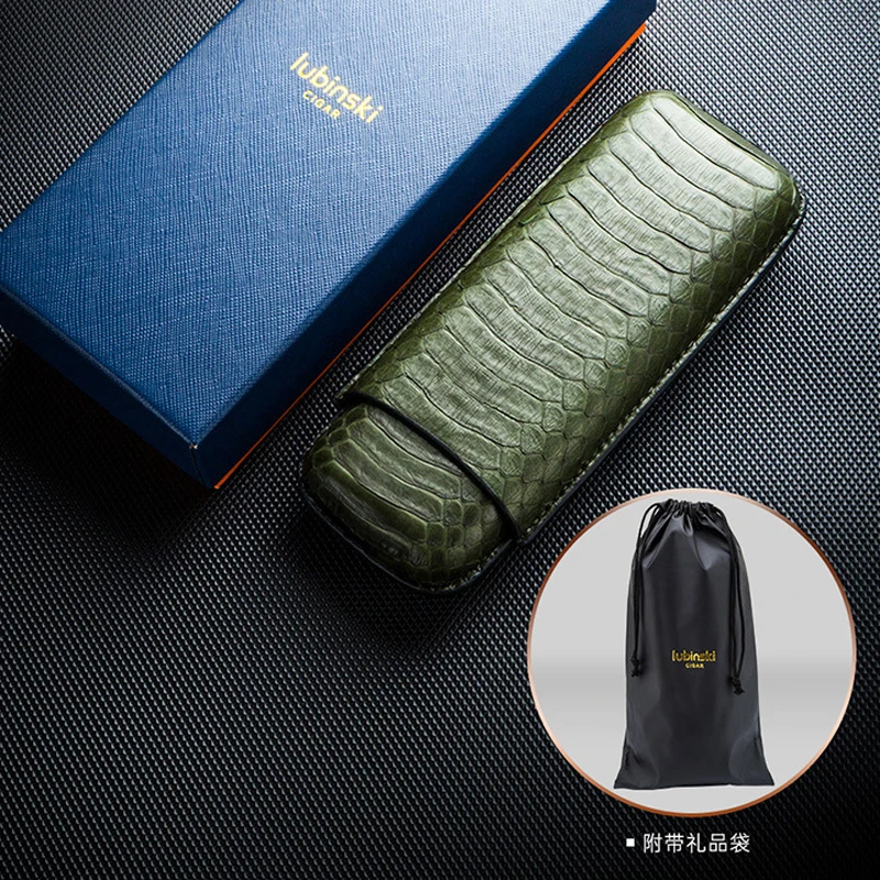 

Lubinski Genuine Leather Snake Skin Leather Style Cigar Travel Cigar 2/3 Tubes Holder Cigar Humidor Case With Gift Box