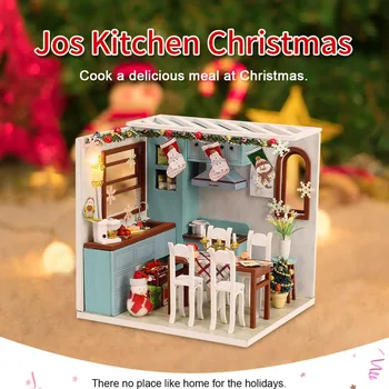 

DIY Creative Handmade Theme Wooden Cabin Assembly Building Model Toy Set with Light - Christmas Cottage M-011FM-SD