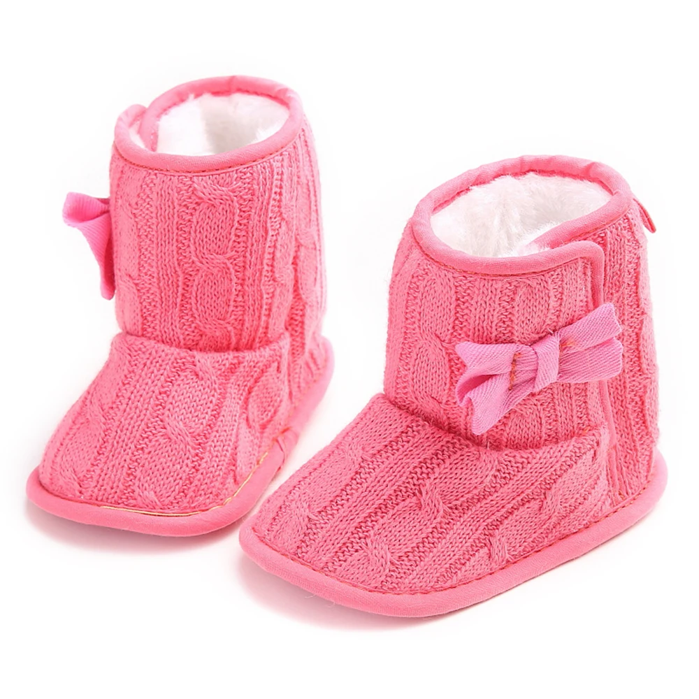 Обувь для маленьких мальчиков и девочек русские зимние вязаные ботинки на меху теплые мягкие зимние ботинки для младенцев Детские сапожки ботинки для маленького мальчика D40 - Цвет: Розовый