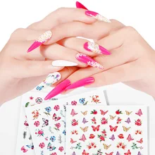 

New Ultra-thin Self Adhesive 3D Nail Art Sticker Slider Waterproof Ins Wind Simulation Leaf Flower Butterfly Nails Sticker Art