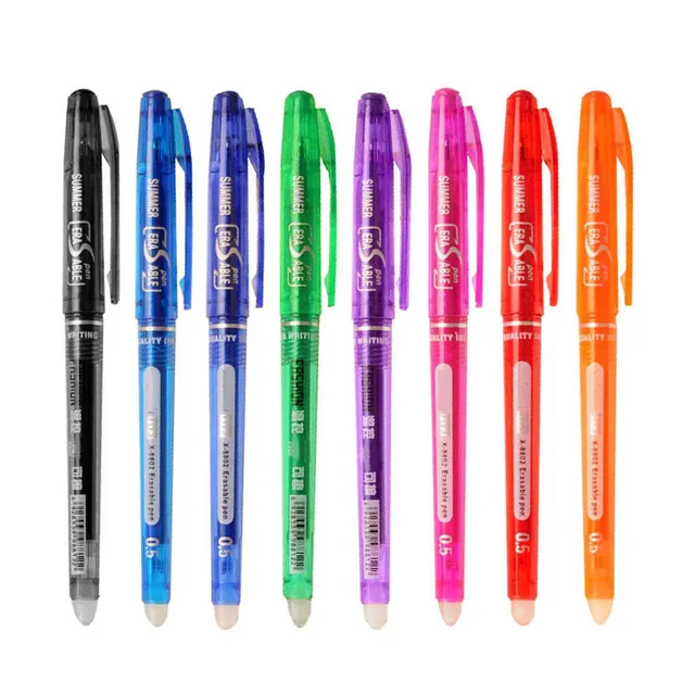8Pcs/Set Erasable Gel Pen 0.7mm 0.5mm Bullet Tip Blue Black Red Ink Refill Rods 8 Color Writing Drawing Painting Washable Handle 8 colors