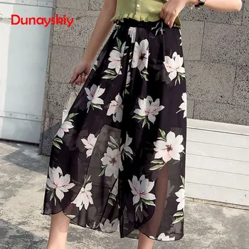 

Summer 2019 Plus Size Chiffon Pants Women Vintage Flower Print Wide Leg Pants Beach Wear Ladies Korean Skirt Pants