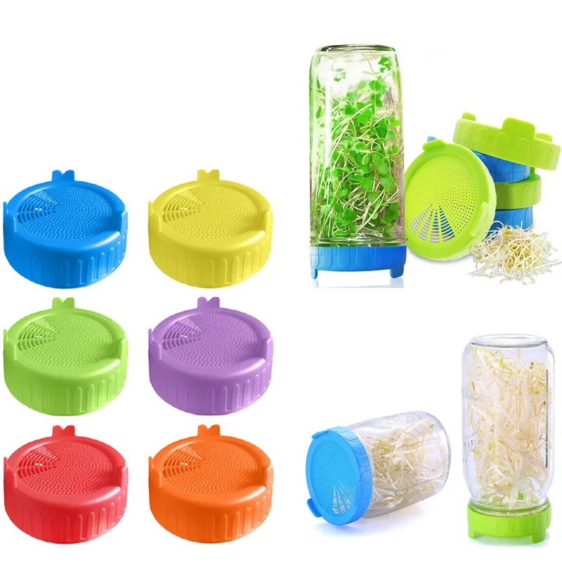 1PC Food Grade Mesh Sprouting Lid Kit Seed Growing Germination Vegetable Silicone Sealing Ring Lid sprouting jars kit