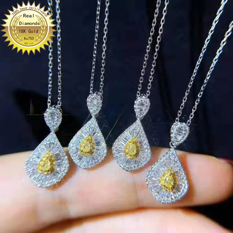 

18K золотое ожерелье натуральные 0.45ct желтый бриллиант с белыми бриллиантами ожерелье H-M06
