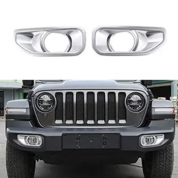 

Car Accessories Front Fog Lamp Decoration Trim Silver Foggy Light Cover Stickers Set for Jeep Wrangler JL 2018 1pair