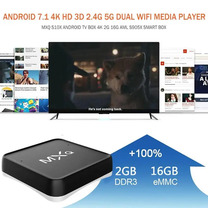 MXQ S10X Android 7,1 телеприставка 2 Гб 16 Гб AML S905X двойной WiFi медиаплеер