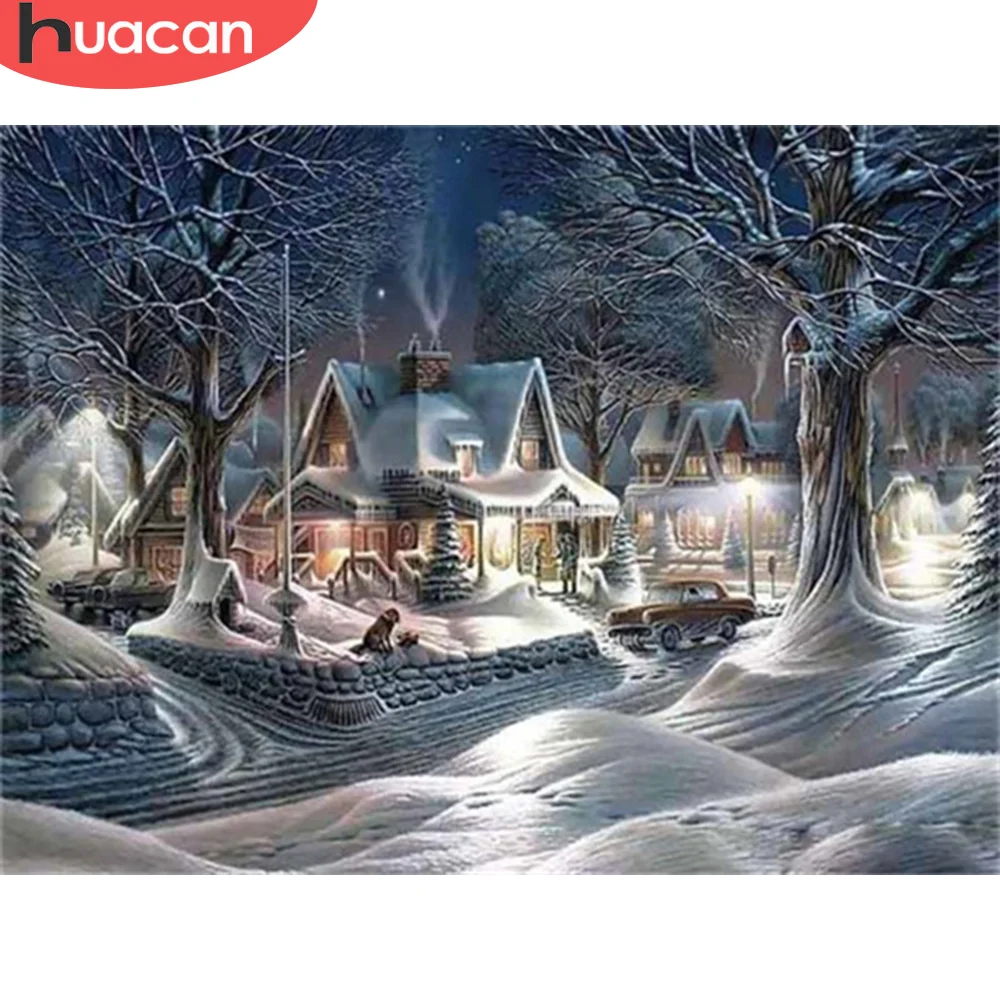 HUACAN Diamond Painting Snow Full Square/Round 5D DIY Embroidery Cross Stitch Landscape House Decor For Home | Дом и сад