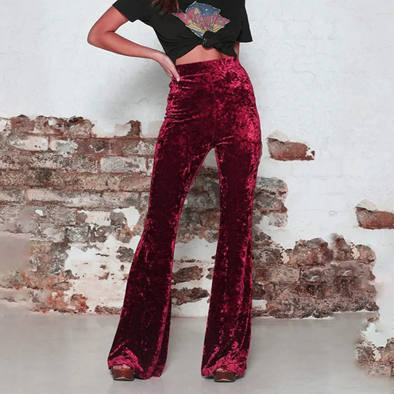 Autumn Winter Womens Velvet Long Flare 
