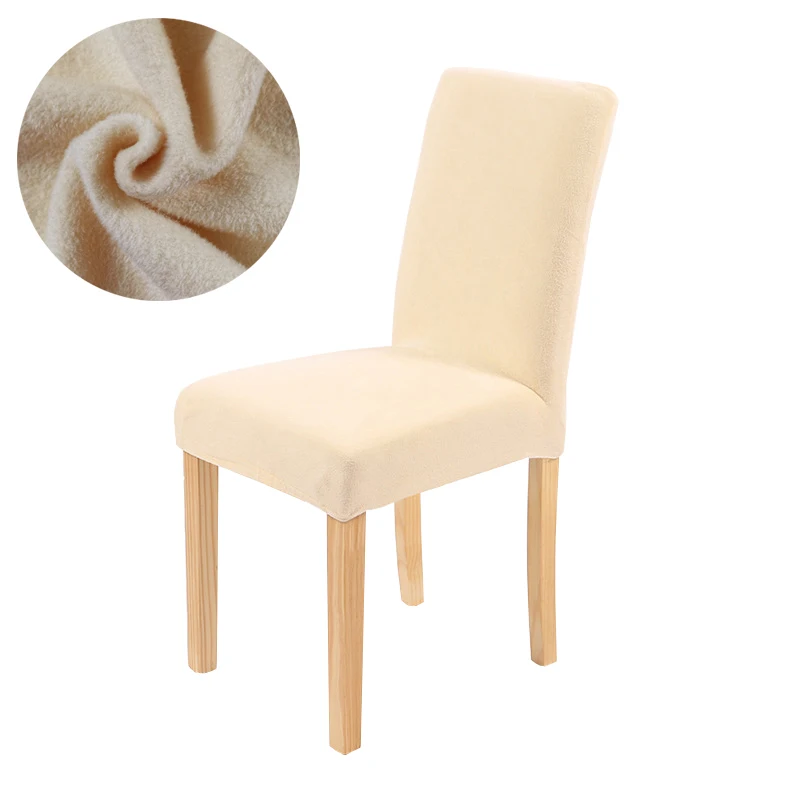 13-Cream white Однотонные Чехлы для обеденных стульев, Бархатные чехлы для стульев из спандекса, теплые мягкие чехлы для сидений, свадебные чехлы для кухни, офиса, ресторана, Прямая поставка - Цвет: 13-Cream white