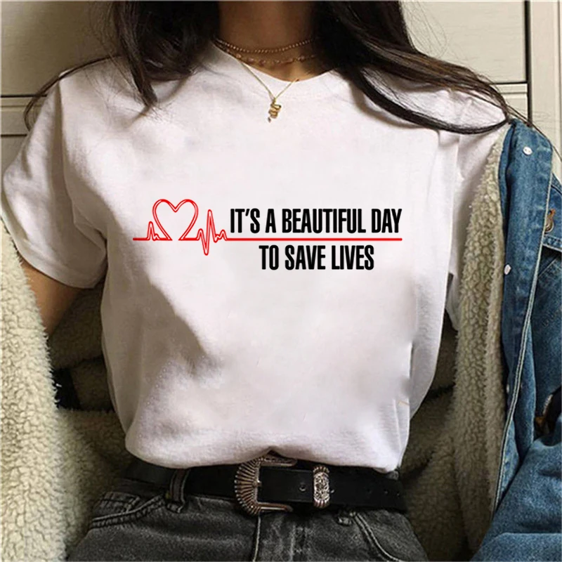 

Gray Anatomical T-shirt Lady You're My Person Letter Harajuku Ullzang Top T-shirt Korean Female T-shirt