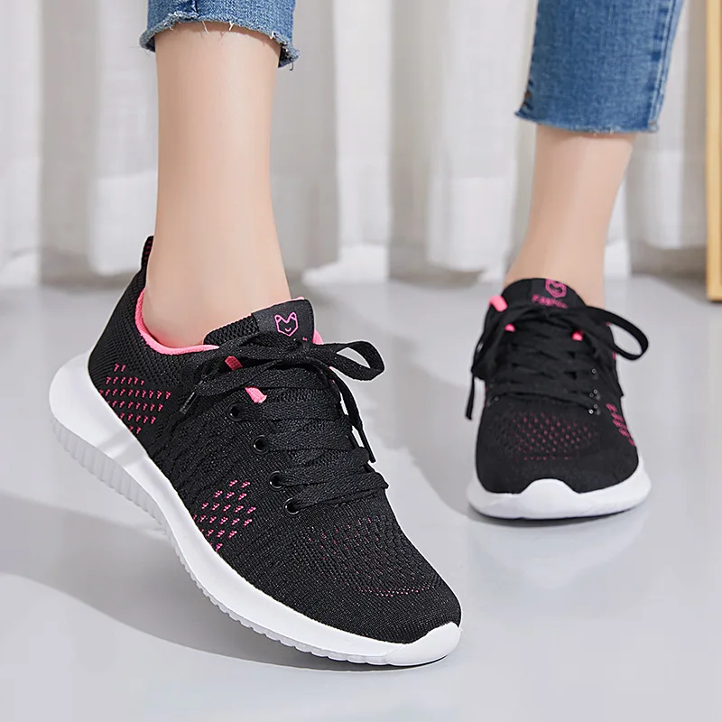 Sports Shoes Women's Flying Woven Mesh Women's Shoes Summer Breathable Casual Ladies Lightweight Soft-soled Running Shoes