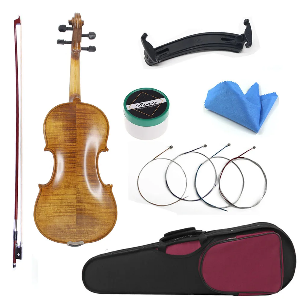 Full Size Natural Flamed Maple Hand-craft Advanced Violin Spruce Face Ebony Fitted with Case Bow Mute TONGLING