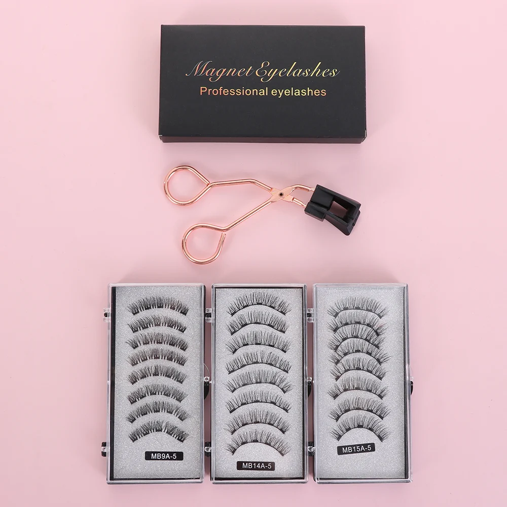 8PCS 5 Magnets 3D Magnetic Eyelashes Natural Long Lasting Handmade Mink Eye Lashes No Glue No Magnetic Needed Eye Makeup Tools