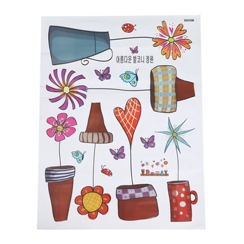 

Flowers and butterfly mural painting in children's decorative wall sticker style Flower pot to decorate room, playroom