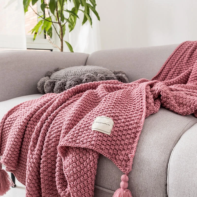 Solid Knit Throw Blanket bedspread spring summer soft thin bedsheet Airplane Sofa Bedding coverlet | Дом и сад