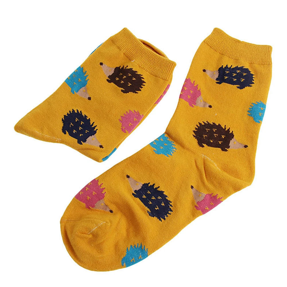 1 пара новых женских осенне-зимних теплых мягких Хлопковых Носков повседневные эластичные Носки с рисунком ежа носки без пятки#5 - Цвет: Цвет: желтый