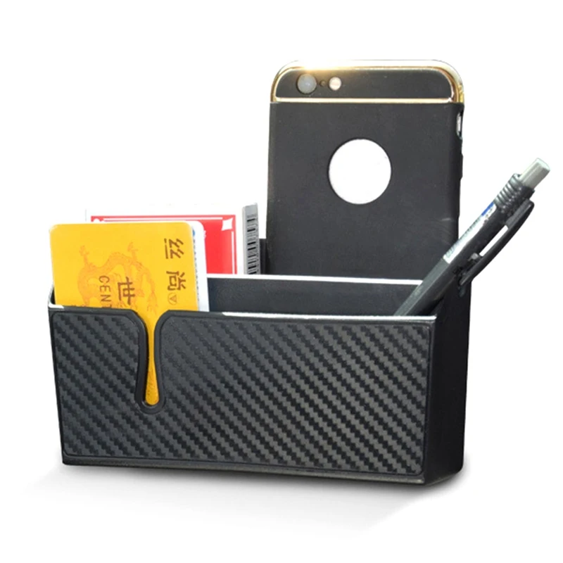 1Pc Carbon Fiber Car PVC Storage Box Organizer Car Inner Mobile Phone Cradle Holder Car Accessories