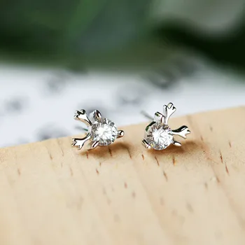 

Playful Antlers Zircon Earrings Whole Body 925 Sterling Silver Daily Wild Simple Mini Elk Earrings Ear Jewelry