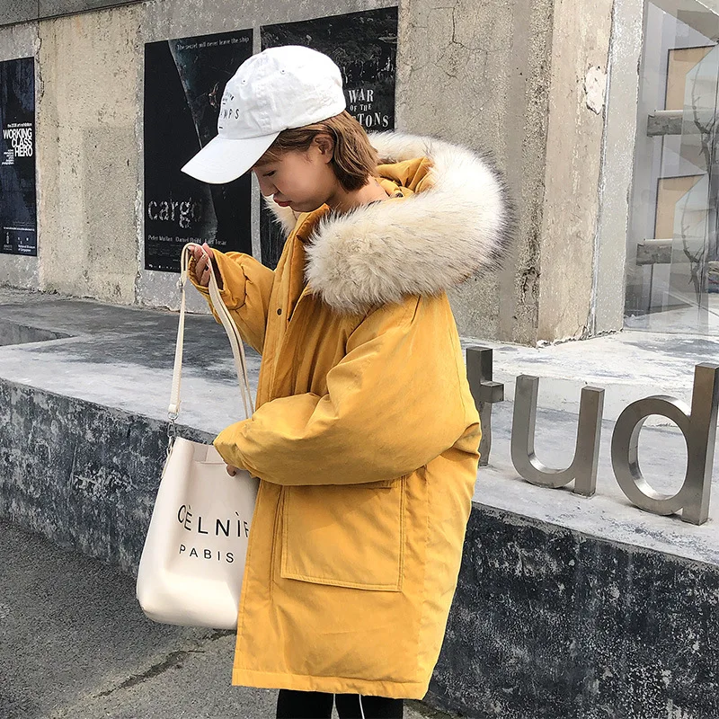 

2019 Winter New Style Korean-style Middle Long Coat Loose-Fit Cotton-padded Jacket down Coat Cotton-padded Clothes Women's off S