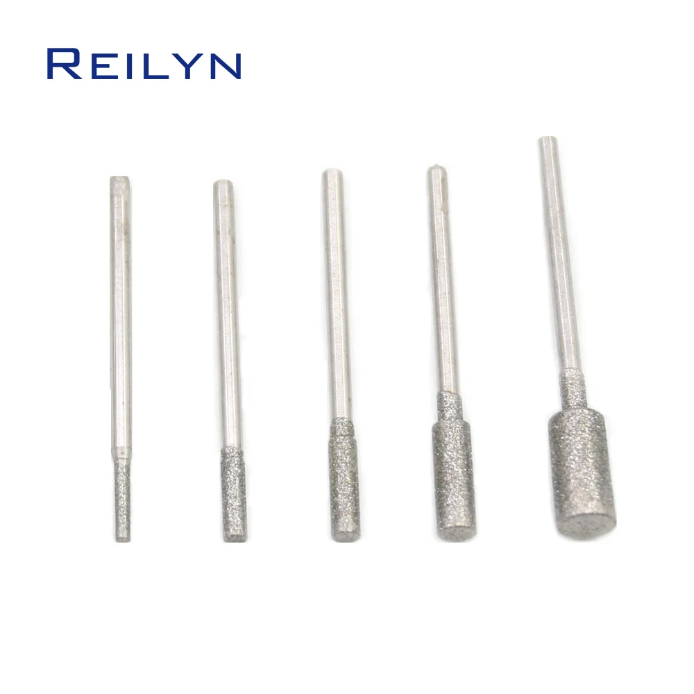 20pcs 2.35mm shank Cyliner Diamond grinding burr teeth grinding bits jade stone abrasive point 3/4/5/6/8mm